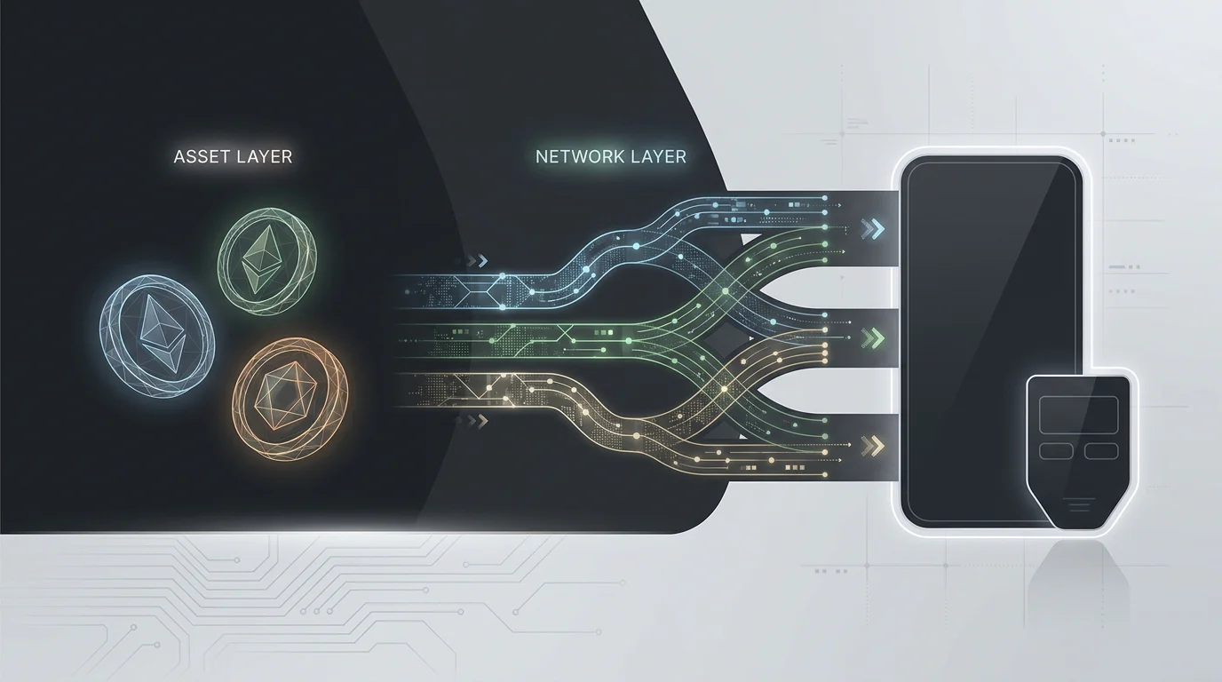 Minh họa khái niệm asset và blockchain network khi dùng crypto tại CHEXX